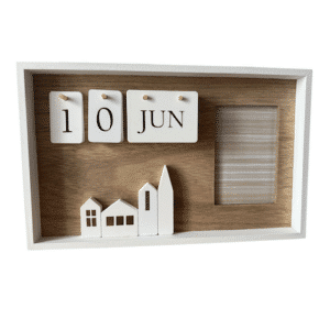 Calendario portafotos de madera