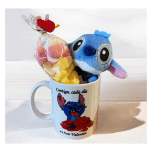 Pack San Valentín – Stitch, peluche, taza y chuches con mensaje romántico