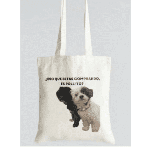 Totebag Perros y Pollito – Diseño con Ocho Patitas Blancas y la frase '¿Eso que estás comprando es pollito?'
