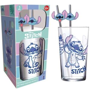 Vaso Cristal Stitch 3D con Pajitas 480ml